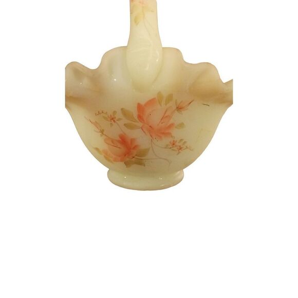 Fenton vintage Vaseline glass basket in good condition. Hand painted. - Picture 5 of 9